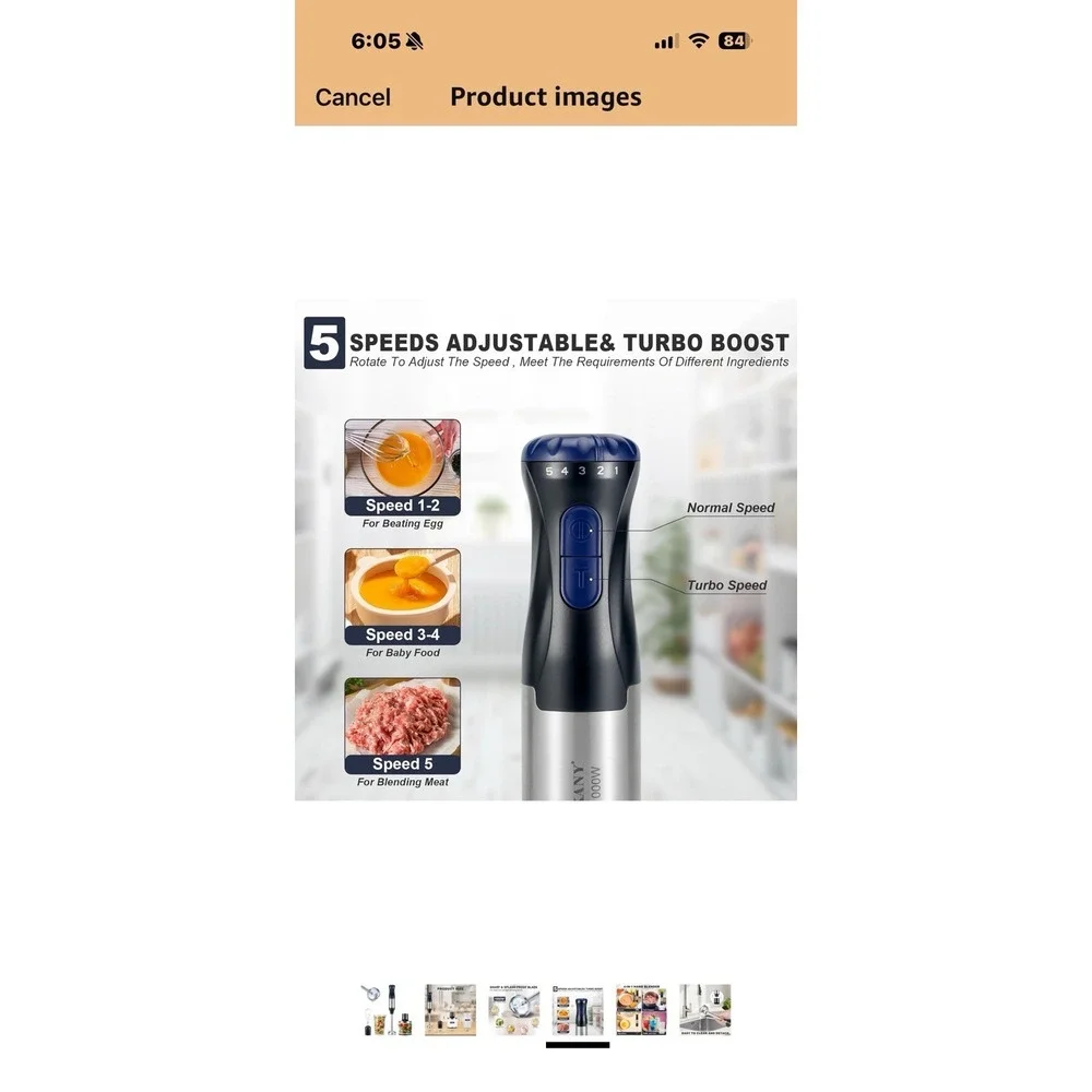 SOKANY 4-IN-1 Dishwasher Safe Hand Blender 110V, 50/60HZ, 1000w‎ Motorboat Whisk